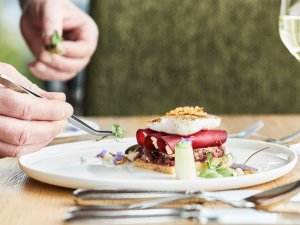 Eine Speise im Bergkristall Mein Resort im Allgäu in Oberstaufen wird für den Service final angerichtet