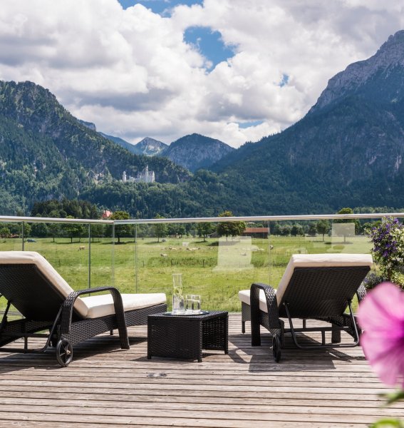 Blick von der Terrasse aus des Hotel Rübezahls in Schwangau / Füssen