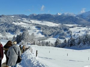 Gäste vom Hotel Allgäu Sonne in Oberstaufen beim Winterwandern
