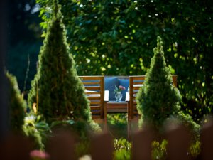 Einblick in den Garten im Hotel Bannwaldsee in Halblech