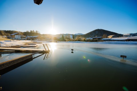 Ausblick auf den See im Haubers Naturresort in Oberstaufen