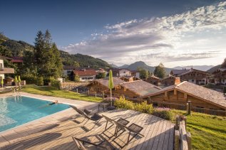 Außblick vom Außenpool in den Alpin Chalets in Oberjoch