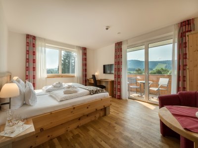 Einblick in ein Zimmer im Sontheim's Naturhotel & Spa in Maierhöfen.