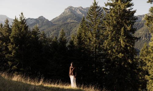 Blick auf die Berge in der Nähe des Hotels Schlossanger Alp in Pfronten.