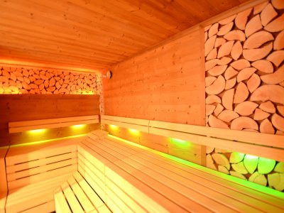 Einblick in die Sauna im Naturhotel Waldesruhe in Oberstdorf.