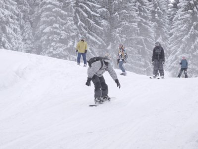 Wald & Wiesn Berghotel Balderschwang Snowboard Gäste beim Snowboadfahren im Wald & Wiesn Berghotel Balderschwang.