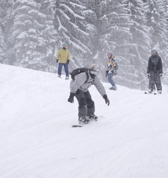 Wald & Wiesn Berghotel Balderschwang Snowboard Gäste beim Snowboadfahren im Wald & Wiesn Berghotel Balderschwang.