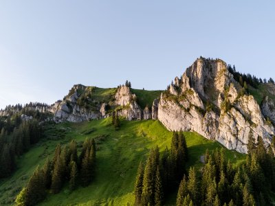 Wald & Wiesn Berghotel Balderschwang Berge Ausblick auf die Berge im Sommer im Wald & Wiesn Berghotel Balderschwang.