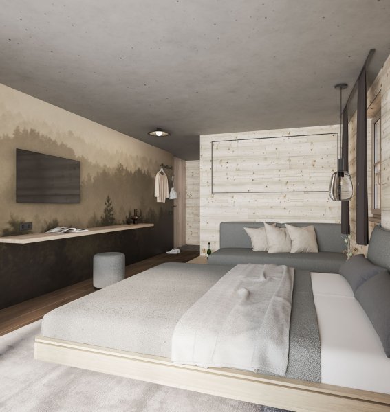 Wald & Wiesn Berghotel Balderschwang Zimmer Einblick in ein Zimmer im Wald & Wiesn Berghotel Balderschwang.