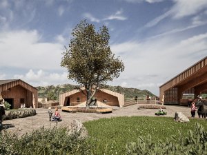 Eine digital gestaltete Ansicht des neu geplanten Reitstalls im Allgäuer Berghof in Gunzesried