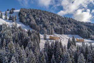 Die Außenansicht des Wald & Wiesn Berghotel Balderschwang im Winter.