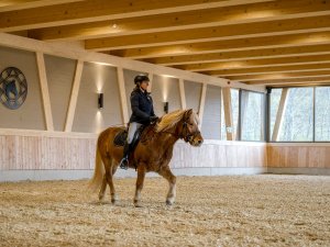 Einblick in die Reithalle im Sonnenalp Resort in Ofterschwang.