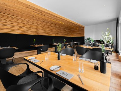 Einblick in das Restaurant im freistil boutiquehotel & restaurant in Ofterschwang.