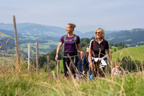 Gäste beim Wandern in der Nähe des Hotels Allgäu Sonne in Oberstaufen.