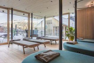 Einblick in den Ruheraum im Bio-Hotel Oswalda Hus im Kleinwalsertal.