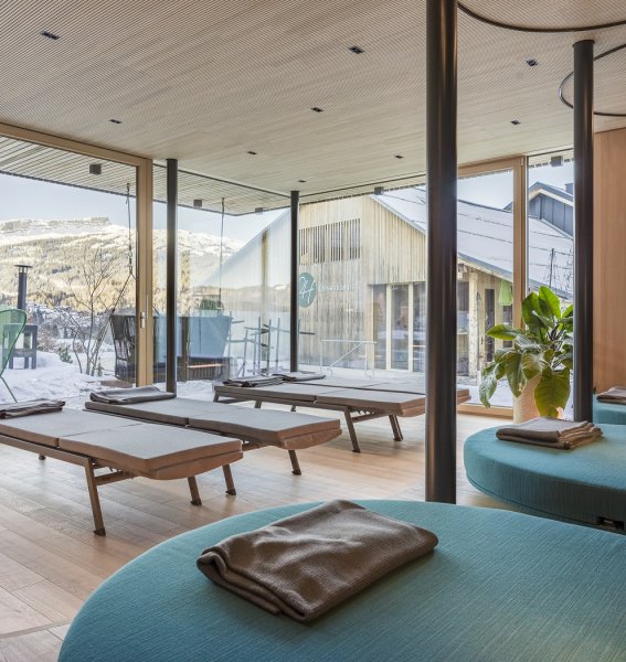 Einblick in den Ruheraum im Bio-Hotel Oswalda Hus im Kleinwalsertal.