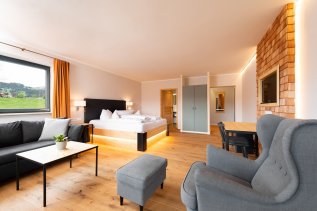 Einblick in ein Zimmer im freistil. boutiquehotel & restaurant in Ofterschwang.