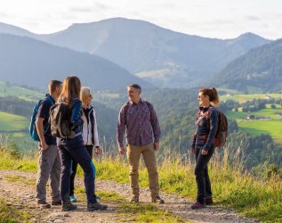 Gäste beim Wandern in der Nähe des Hotels Bayerischer Hof in Oberstaufen.