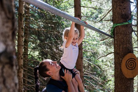 Mutter und Kind auf einem Spielplatz im Torgheles Wald & Fluh in Balderschwang.