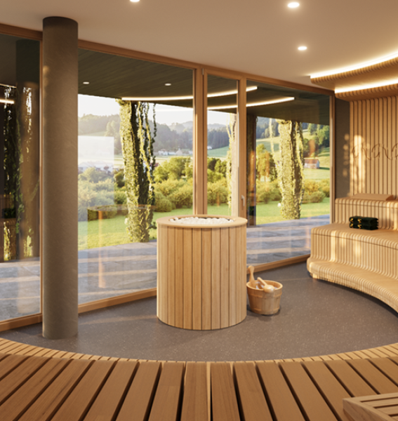 So wird die Saune in der gerade entstehenden Kraftquelle Fanny in Maierhöfen bald aussehen.