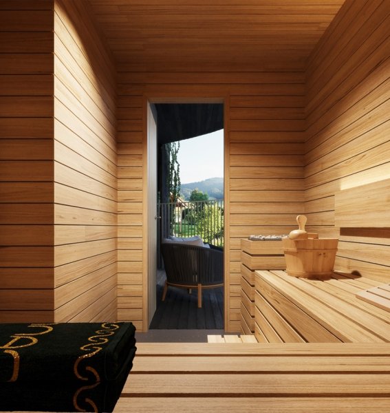 So wird die Sauna in der gerade entstehenden Kraftquelle Fanny in Maierhöfen bald aussehen.