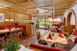 Das Restaurant des Hotel Mühlenhof in Oberstaufen.