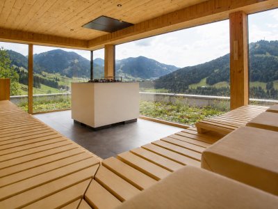 Bio-Berghotel Ifenblick Sauna Blick in die Sauna des Bio-Berghotel Ifenblick im Kleinwalsertal.