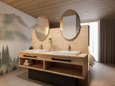 NaturZEIT Zimmer Ein Badezimmer des Hotel NaturZEIT in Füssen.