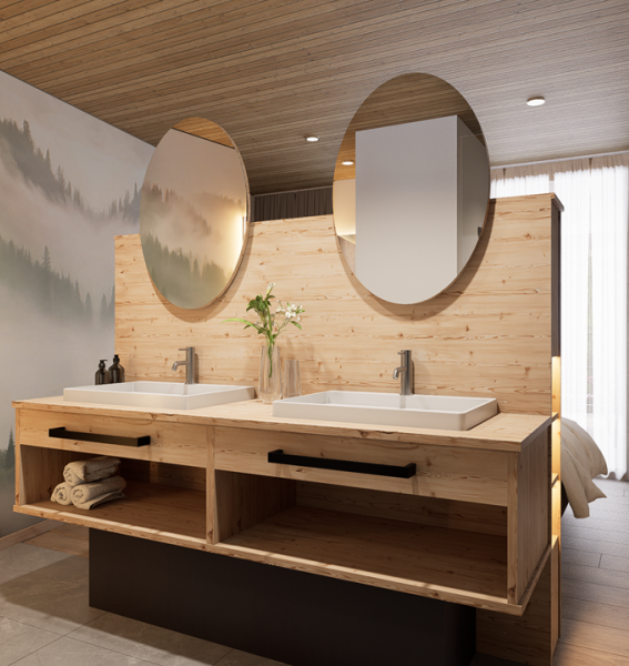 NaturZEIT Zimmer Ein Badezimmer des Hotel NaturZEIT in Füssen.