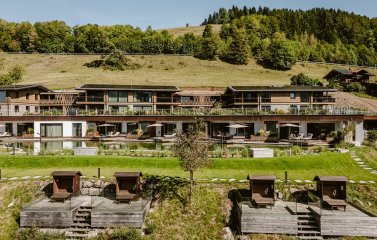 Bergkristall - Mein Resort im Allgäu Außenansicht Bergsuiten Die Außenansicht der Berg und Seesuiten des Bergkristall - Mein Resort im Allgäu in Oberstaufen.