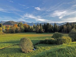 Die Aussicht im Herbst vom Hotel Allgäu Sonne in Oberstaufen.