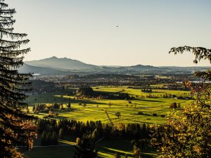 Ausblick über die herbstliche Landschaft vom Hotel Helmer in Schwangau.