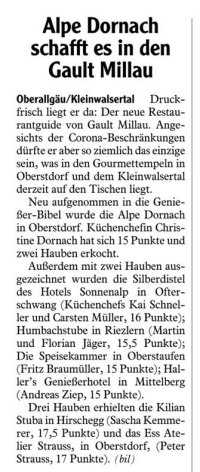 Gault Millau 2021 Allgäuer Zeitung 23.12.2020