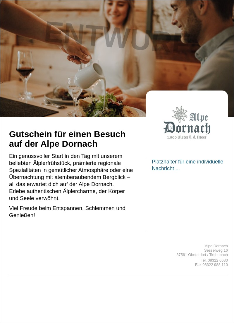 Gutschein-Vorschau Wertgutschein Alpe Dornach