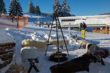 Und zwar mit unserer eigenen Feuerstelle, an der wir ein romantisches Lagerfeuer entzünden. An kalten Wintertagen können Sie sich am Feuer wärmen und eine schöne Zeit auf der Alpe Oberstdorf verbringen.