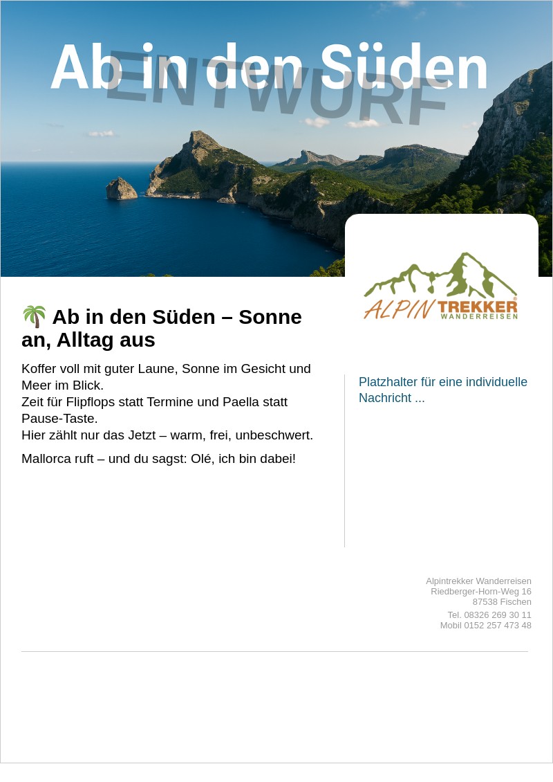 Gutscheinvorlage: Ab in den Süden