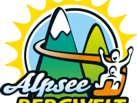 Logo Alpseebergwelt Logo der Alpseebergwelt mit Bergen, der Sonne und einer Rodelschiene