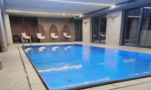 Schwimmbad mit Hängesessel