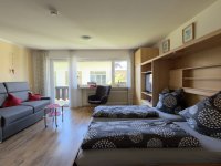 Einraum-Appartement mit Schlafsofa und Schrankbetten