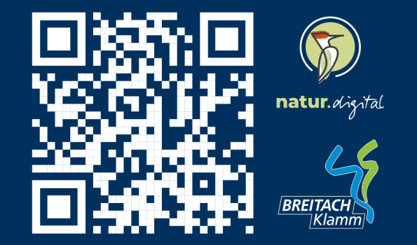 QR Code der App natur.digital QR-Code der App, Logo naturdigital und Logo Breitachklamm