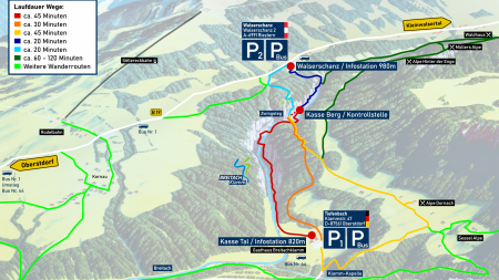 Die Karte zeigt verschiedene Wanderwege der Breitachklamm