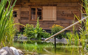 Alpglueck Chalets Aussenaufnahmen 104 Sommereinstieg Naturteich