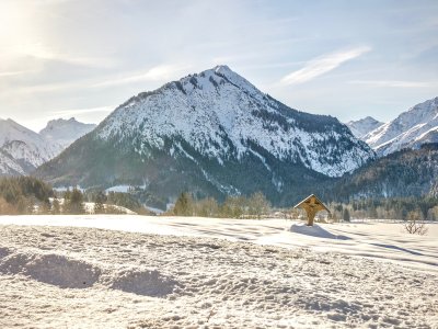 Blick in die verschneiten Allgäuer Alpen