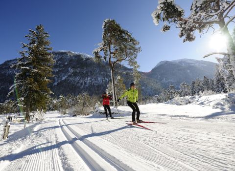 Garmisch is also known for winter sports. Here, you can not only ski or snowboard, but also cross-country ski against a fantastic mountain backdrop.