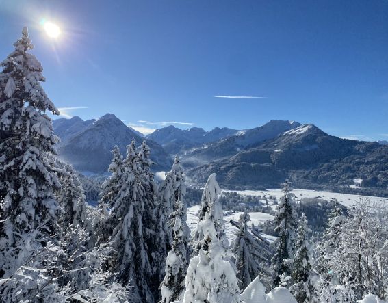 Blick von der Seealpe in Oberstdorf bei Neuschnee