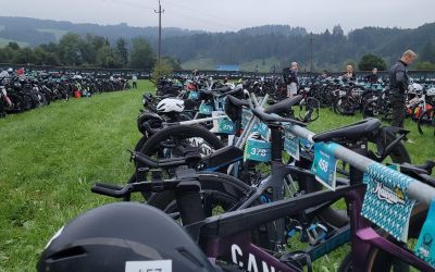 The transition zone at the Allgäu Triathlon 2025