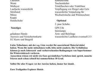 Packliste Trailrunningcamps Explorer Hotels