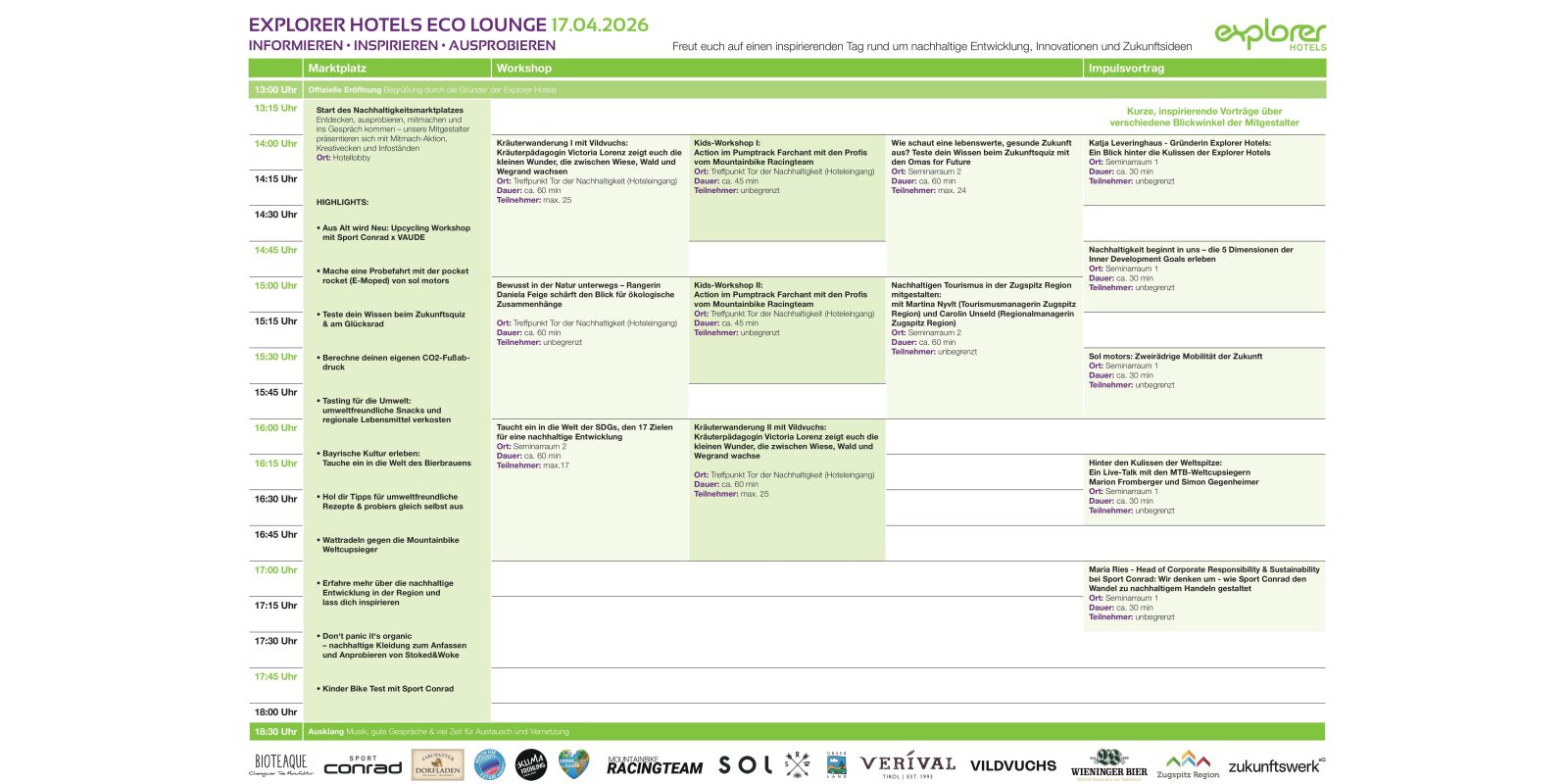 Das Programm der Explorer Hotels Eco Lounge 2026