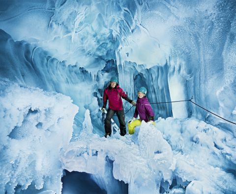In the Ice Palace, only blue tones are reflected from the ice, creating a stunning play of turquoise hues.