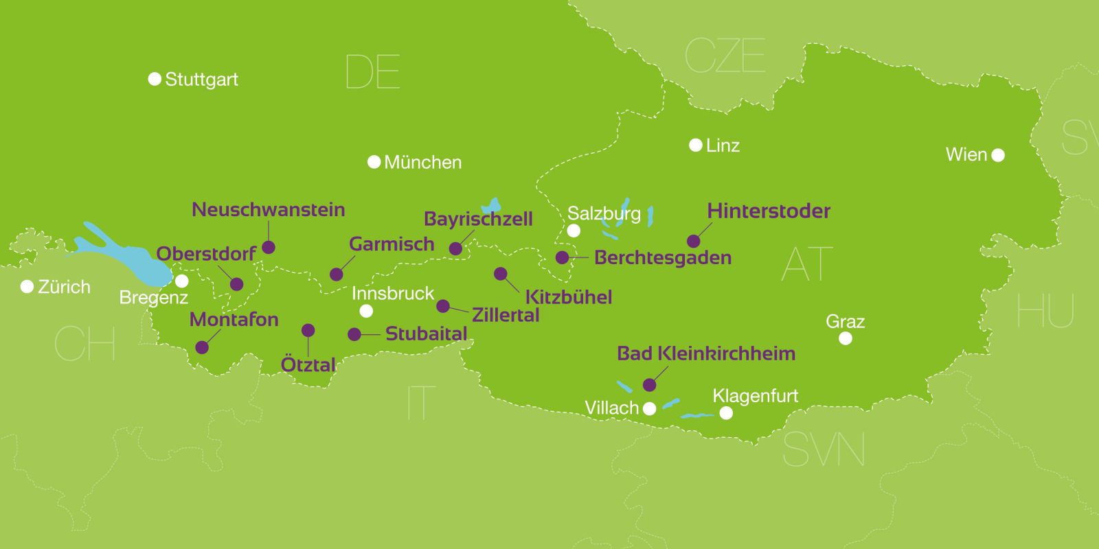 Es gibt sie nicht nur in den bayerischen Alpen, sondern auch in Vorarlberg, den Kitzbüheler Alpen, im Berchtesgadener Land, Zillertal, in Hinterstoder in Oberösterreich, im Ötztal und in Bad Kleinkirchheim, Kärnten.